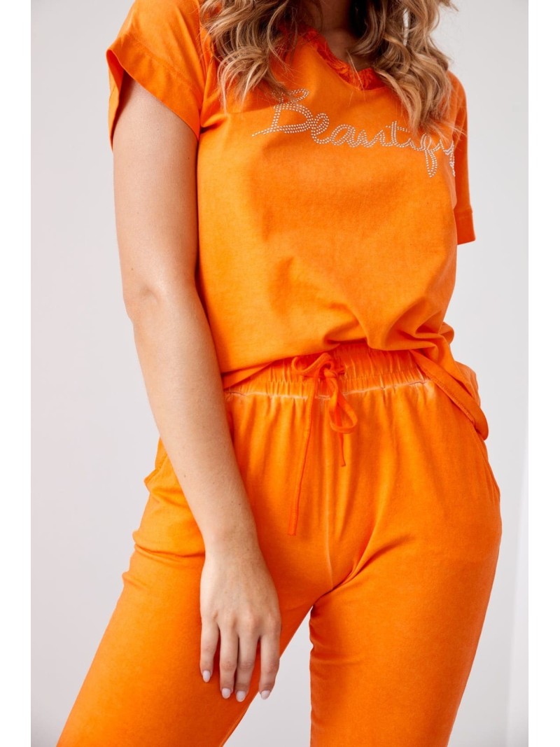 Women\'s summer set with lace, orange FK617 - Online store - Boutique